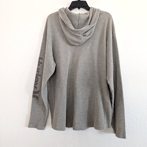 HURLEY Pullover Men's 2XL Gray Henley Waffle Hooded Long Sleeve Casual - Picture 3 of 15